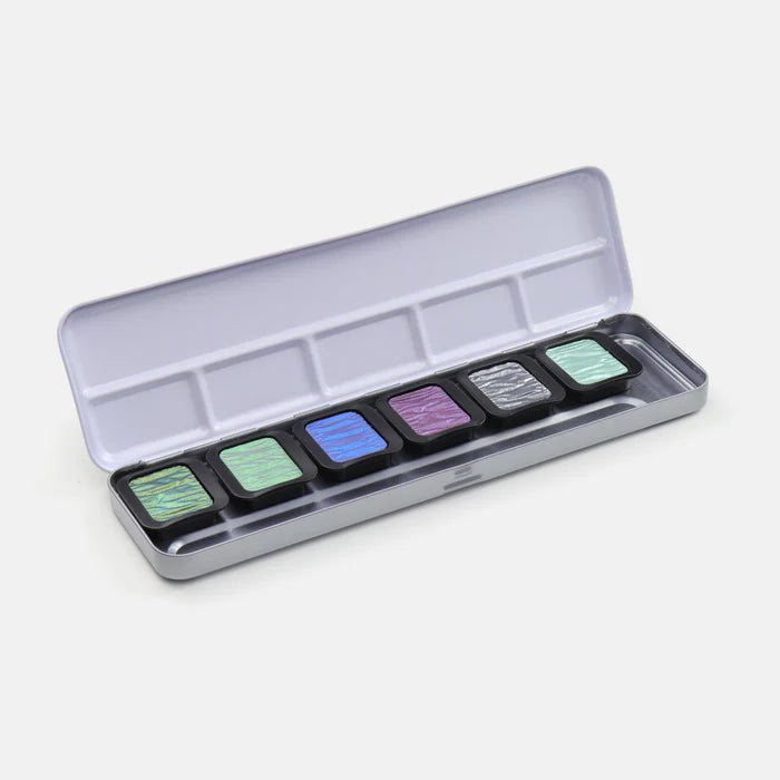 Finetec F0602 Watercolor Paint 6 Pearlescent Cool Color Set - merriartist.com