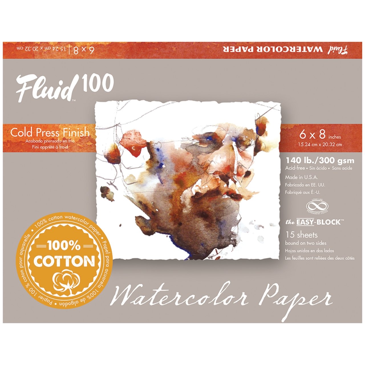 Fluid 100 EZ Block 140lb Cold Press 6X8 15 Sheet - merriartist.com