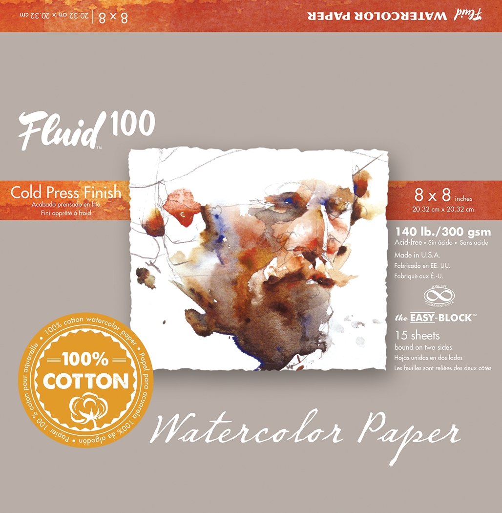 Fluid 100 EZ Block 140lb Cold Press 8X8 15 Sheets - merriartist.com