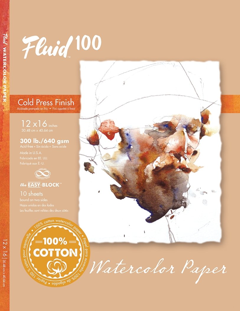 Fluid 100 EZ Block 300lb Cold Press 12X16 10 Sheets - merriartist.com