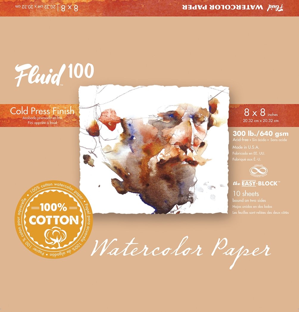 Fluid 100 EZ Block 300lb Cold Press 8X8 10 Sheets - merriartist.com