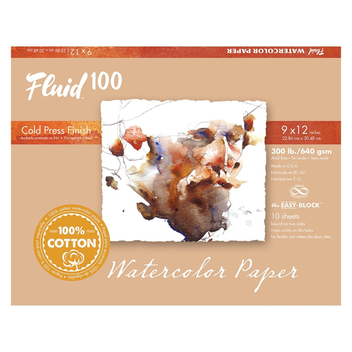 Fluid 100 EZ Block 300lb Cold Press 9X12 10 Sheets - merriartist.com