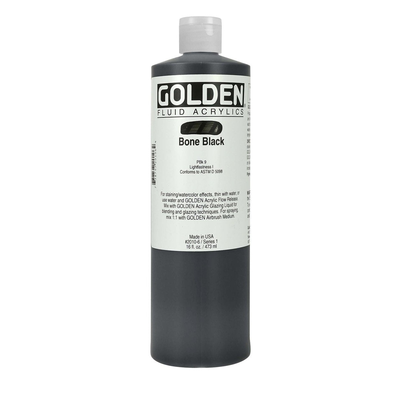Golden Fluid Acrylic Bone Black 16 oz - merriartist.com