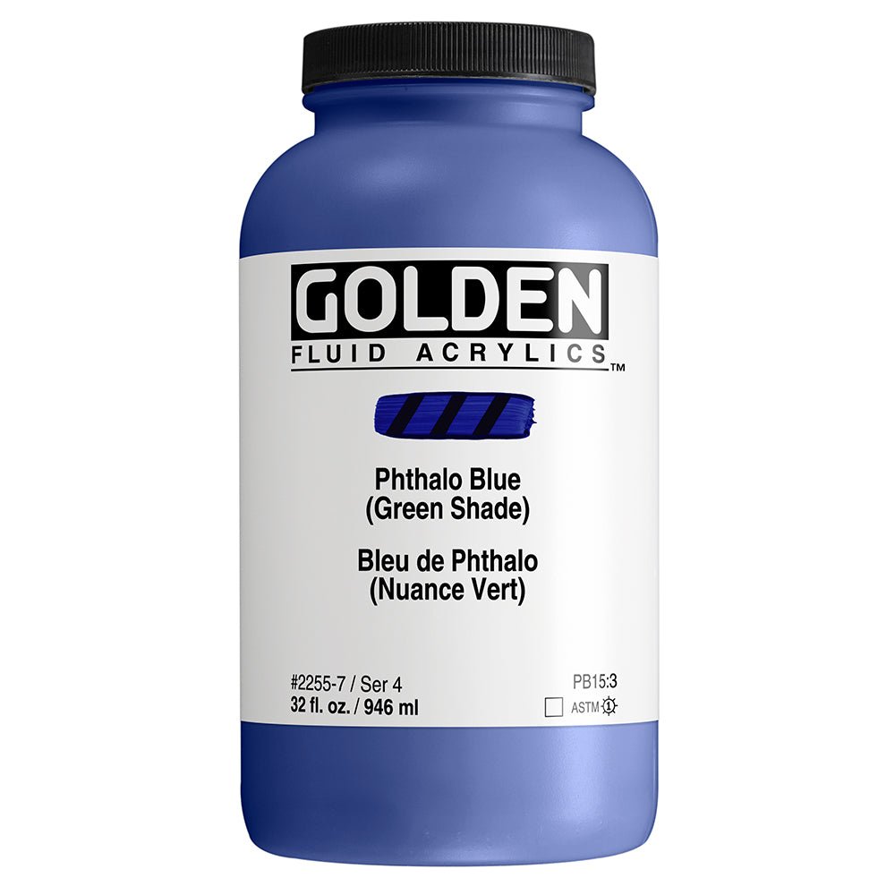 Golden Fluid Acrylic Phthalo Blue (green shade) 32 oz - merriartist.com