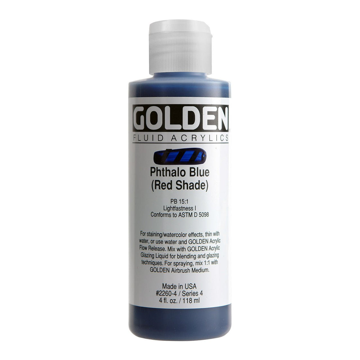 Golden Fluid Acrylic Phthalo Blue (red shade) 4 oz - merriartist.com