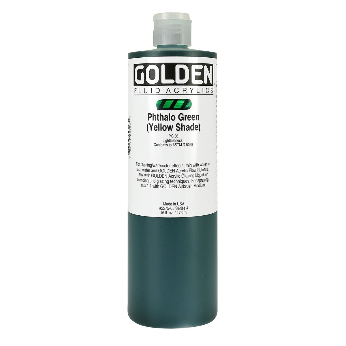 Golden Fluid Acrylic Phthalo Green (yellow shade) 16 oz - merriartist.com