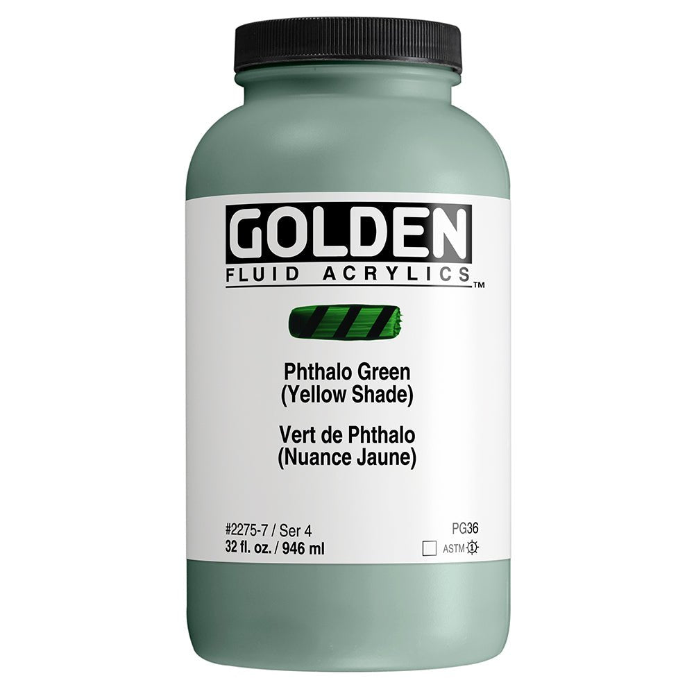 Golden Fluid Acrylic Phthalo Green (yellow shade) 32 oz - merriartist.com