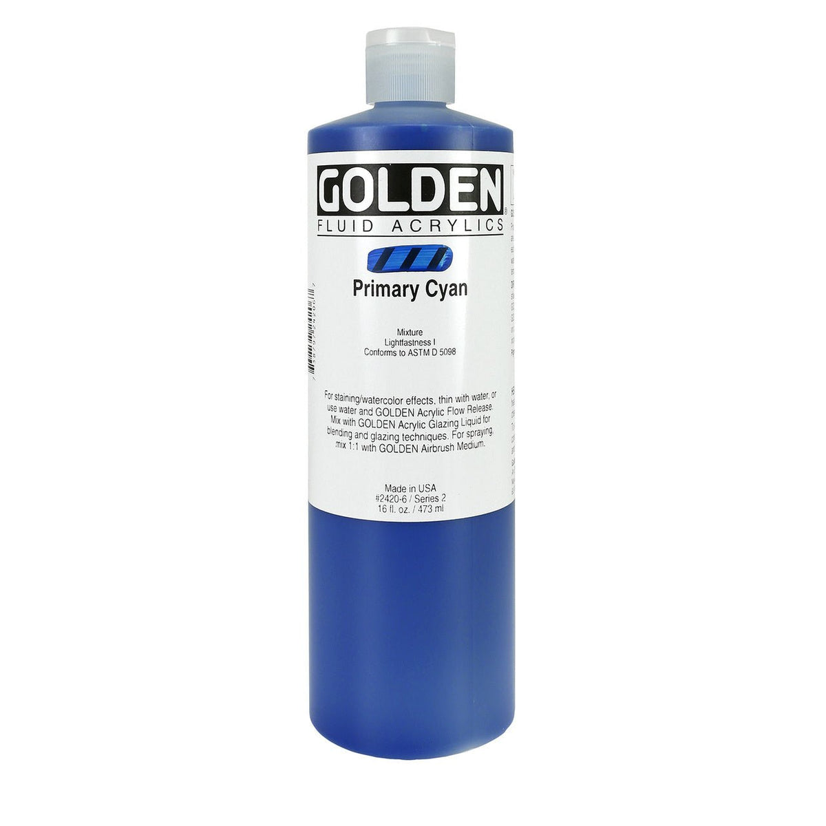 Golden Fluid Acrylic Primary Cyan 16 oz - merriartist.com