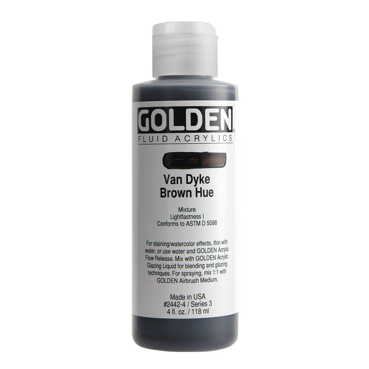 Golden Fluid Acrylic Van Dyke Brown Hue 4 oz - merriartist.com