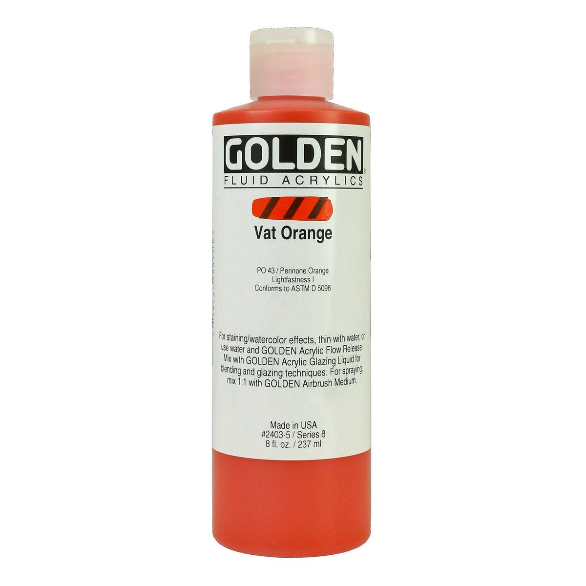 Golden Fluid Acrylic Vat Orange 8 oz - merriartist.com