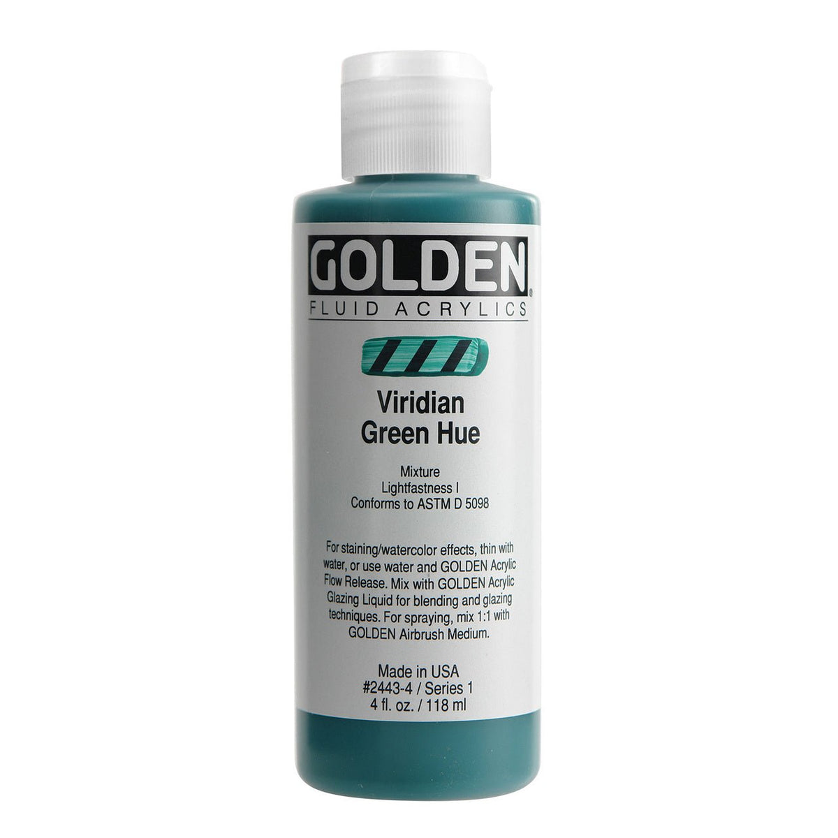 Golden Fluid Acrylic Viridian Green Hue 4 oz - merriartist.com