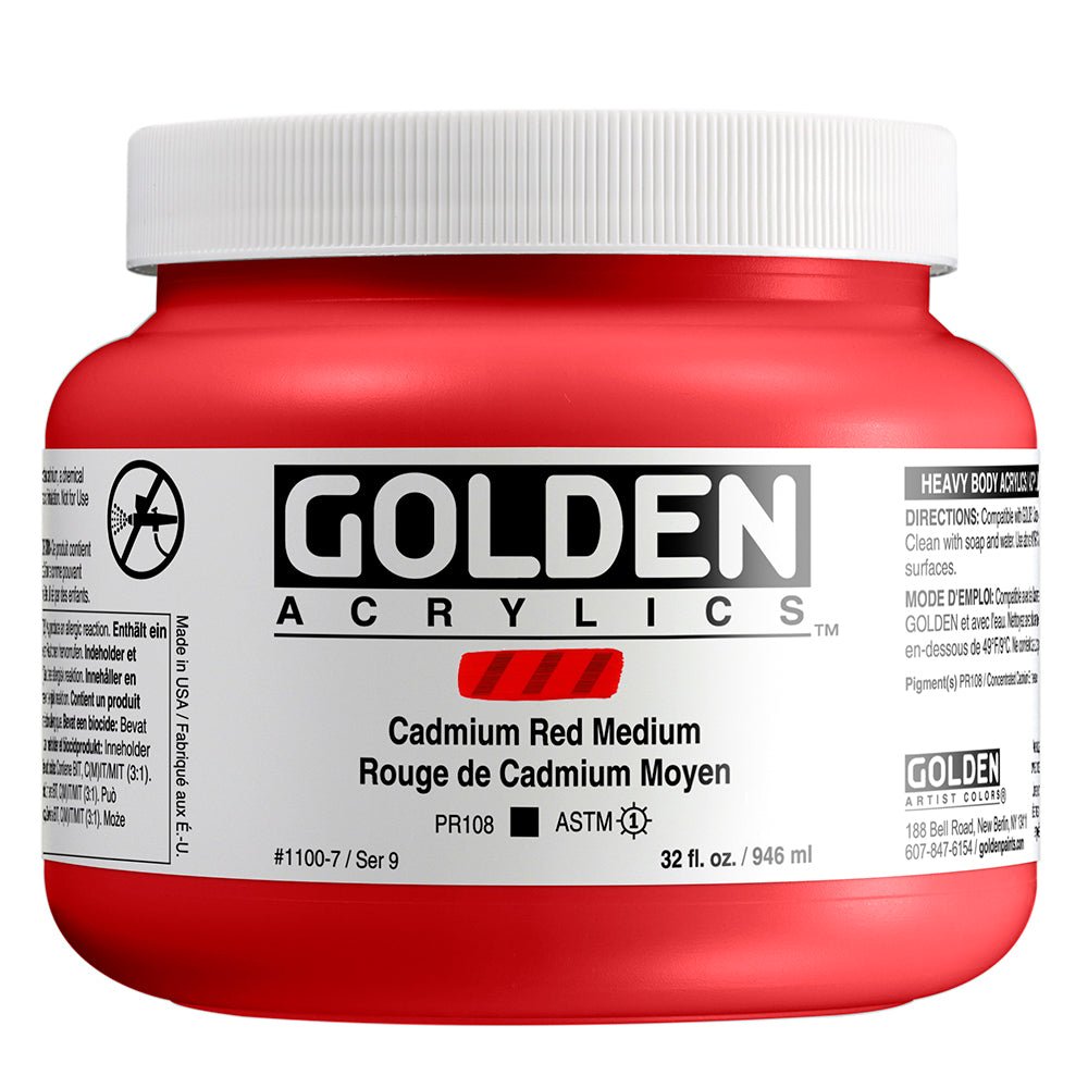 Golden Heavy Body Acrylic Cadmium Red Medium 32 oz - merriartist.com