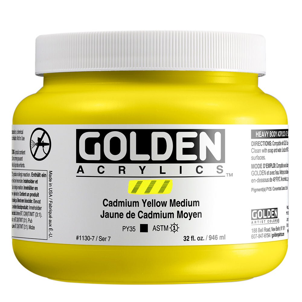 Golden Heavy Body Acrylic Cadmium Yellow Medium 32 oz - merriartist.com