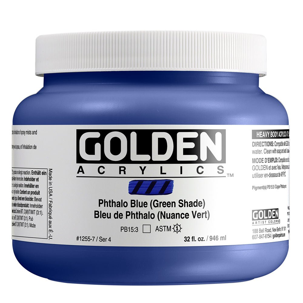 Golden Heavy Body Acrylic Phthalo Blue (green shade) 32 oz - merriartist.com