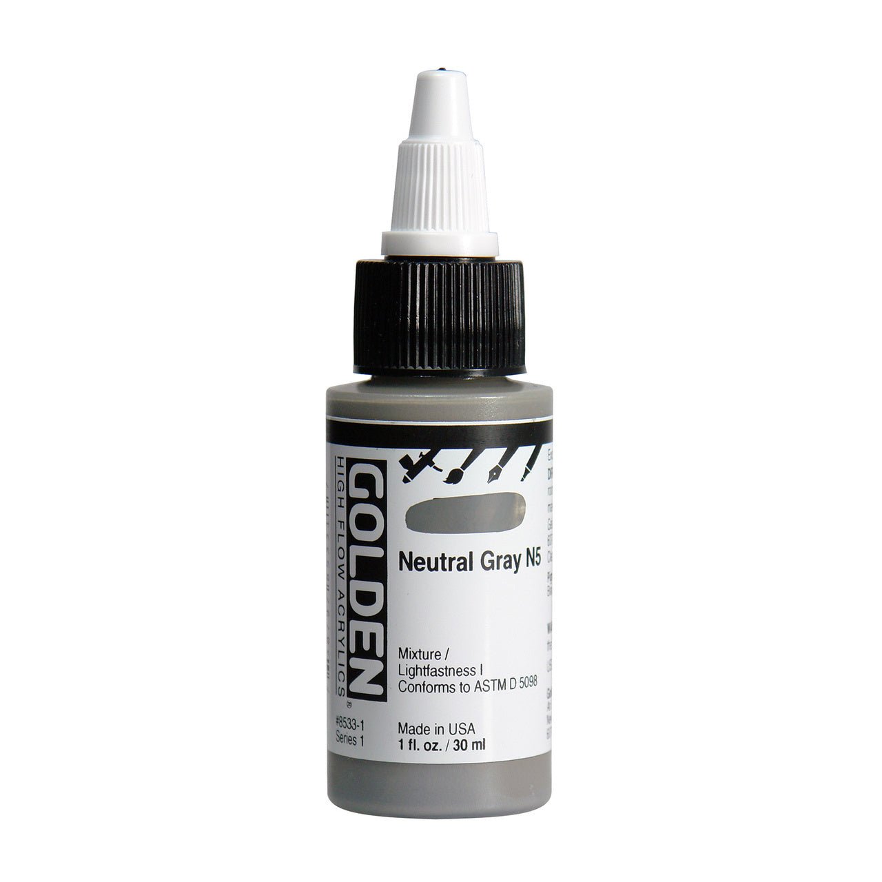 Golden High Flow Acrylic Neutral Gray N5 1 oz - merriartist.com