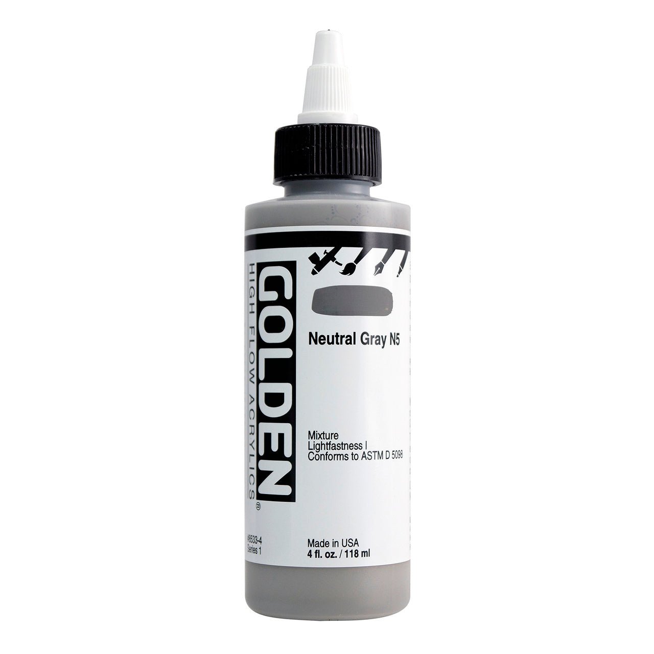 Golden High Flow Acrylic Neutral Gray N5 4 oz - merriartist.com