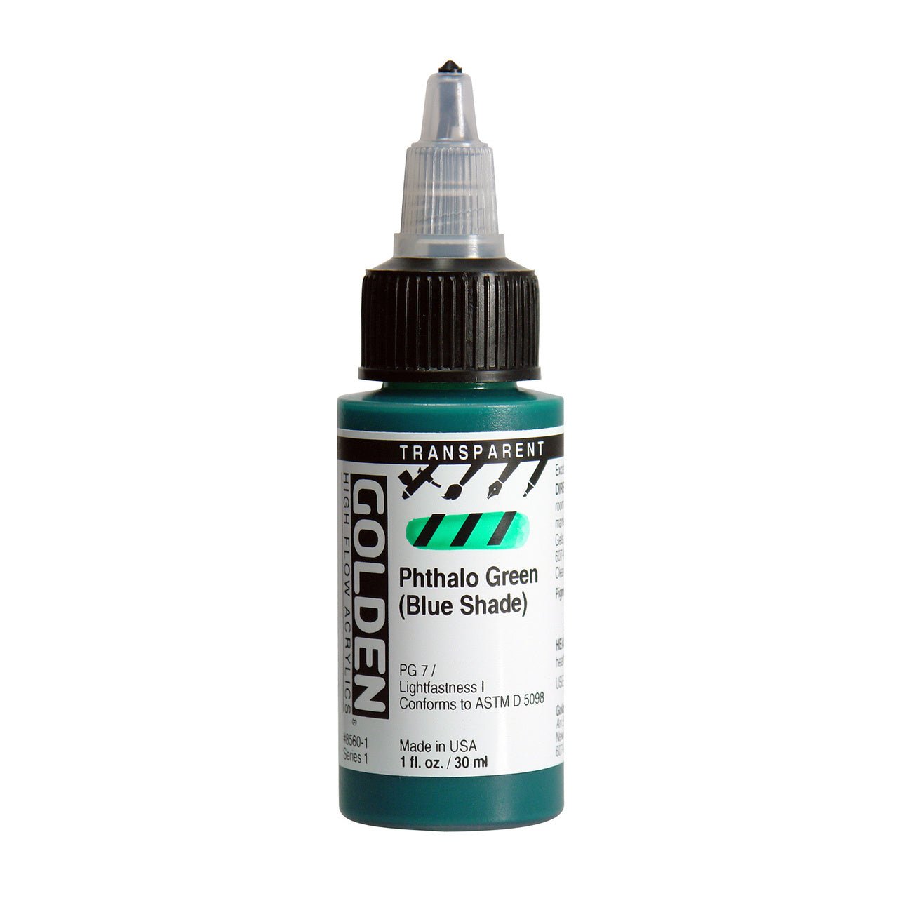 Golden High Flow Acrylic Transparent Phthalo Green (Blue Shade) 1 oz - merriartist.com