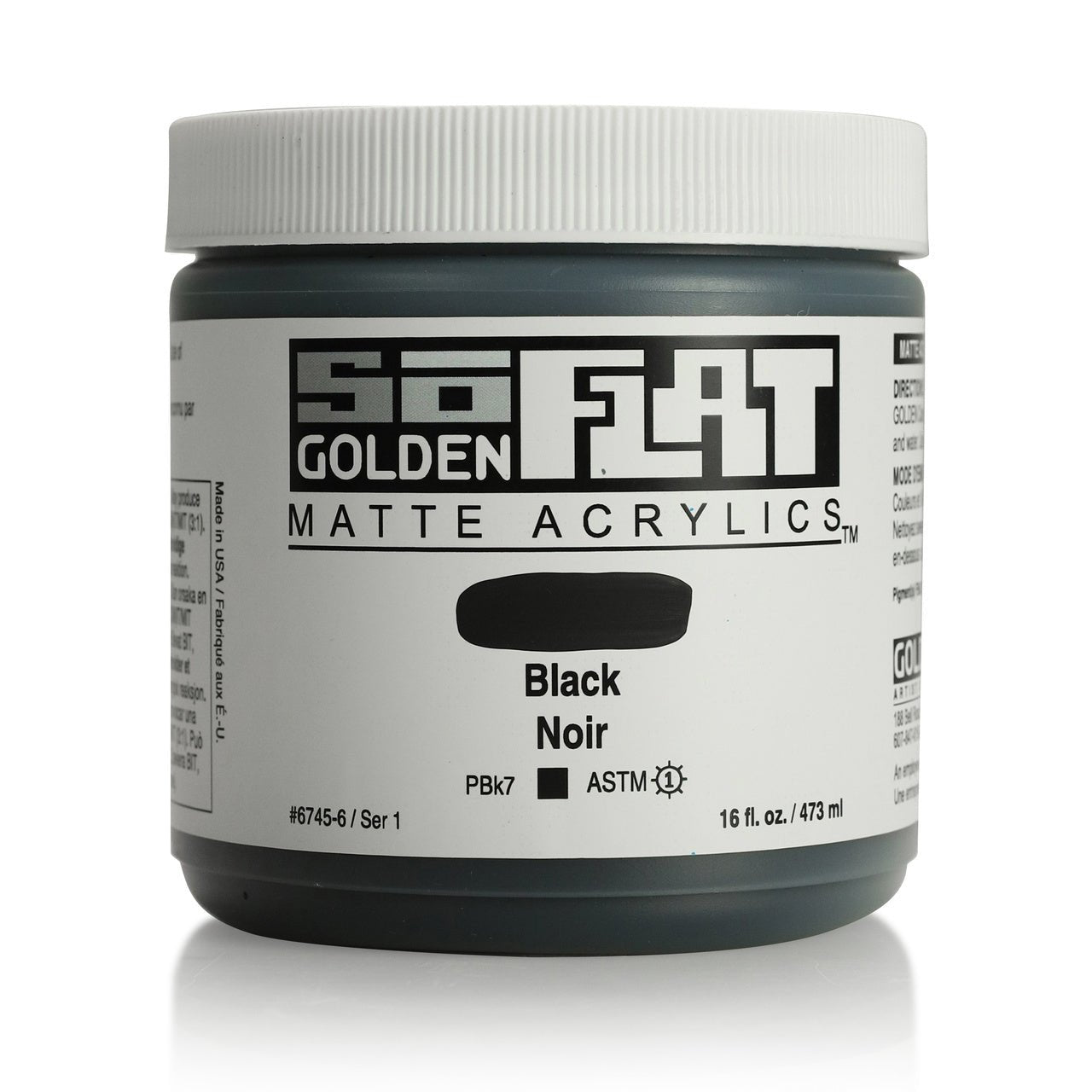 Golden SoFlat Matte Acrylic Paint - Black 16 oz jar - merriartist.com