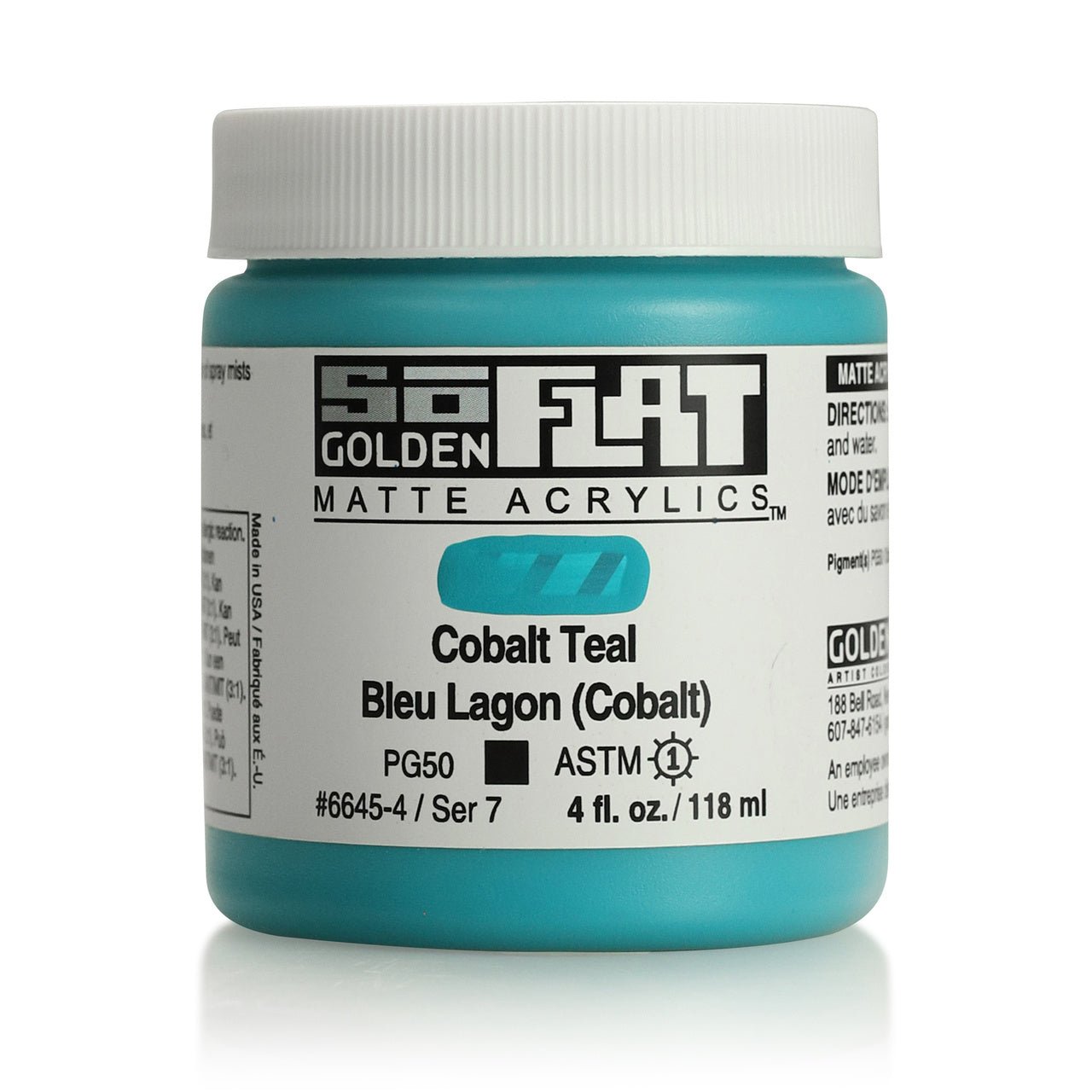 Golden SoFlat Matte Acrylic Paint - Cobalt Teal 4 oz jar - merriartist.com