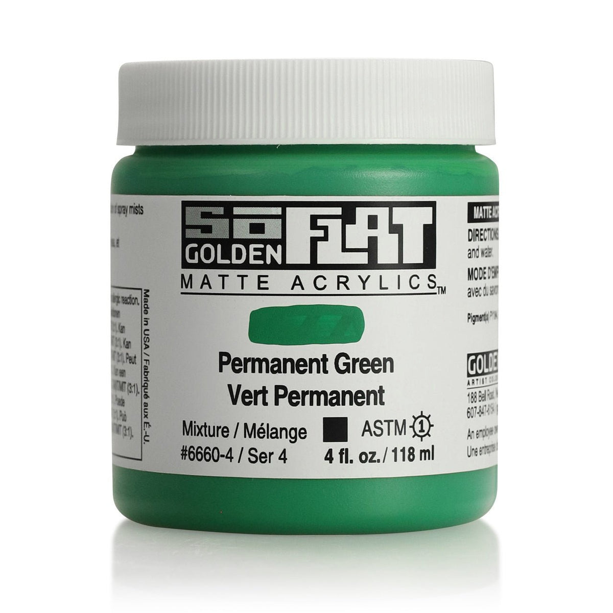 Golden SoFlat Matte Acrylic Paint - Permanent Green 4 oz jar - merriartist.com