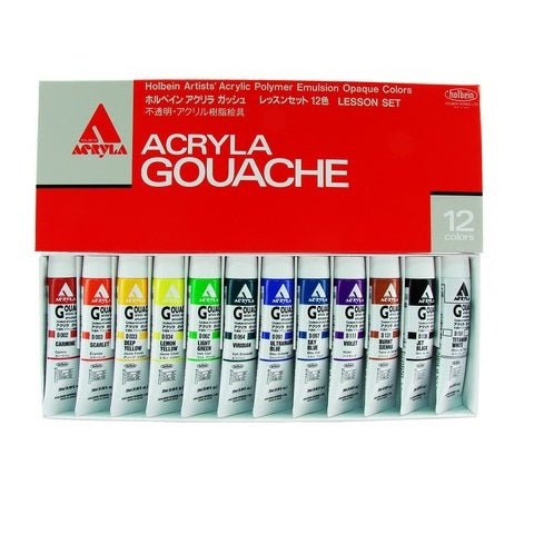 Holbein Acrylic Gouache 12 Color Lesson Set D410 - 12 X 20 ml tubes - merriartist.com