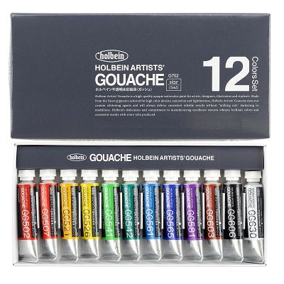 Holbein Artists Gouache 12 Color Set - 5ml Tubes - merriartist.com