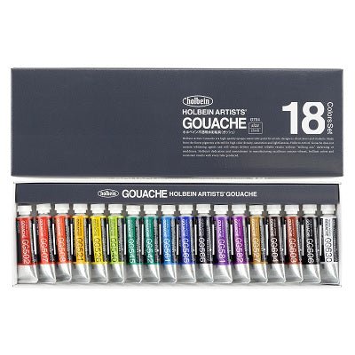 Holbein Artists Gouache 18 Color Set - 5ml Tubes - merriartist.com