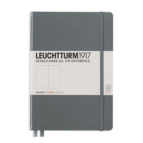 Leuchtturm1917 Hardcover Notebook - Anthracite - Medium 5.75 x 8.25 inch (A5) - 251 pages - plain - merriartist.com
