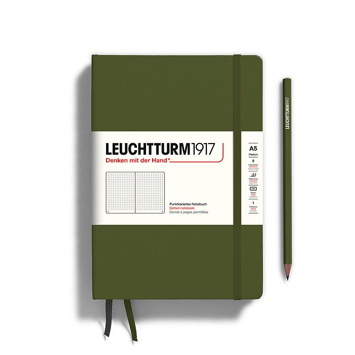 Leuchtturm1917 Hardcover Notebook - Army - Medium 5.75 x 8.25 inch (A5) - 251 pages - dotted - merriartist.com