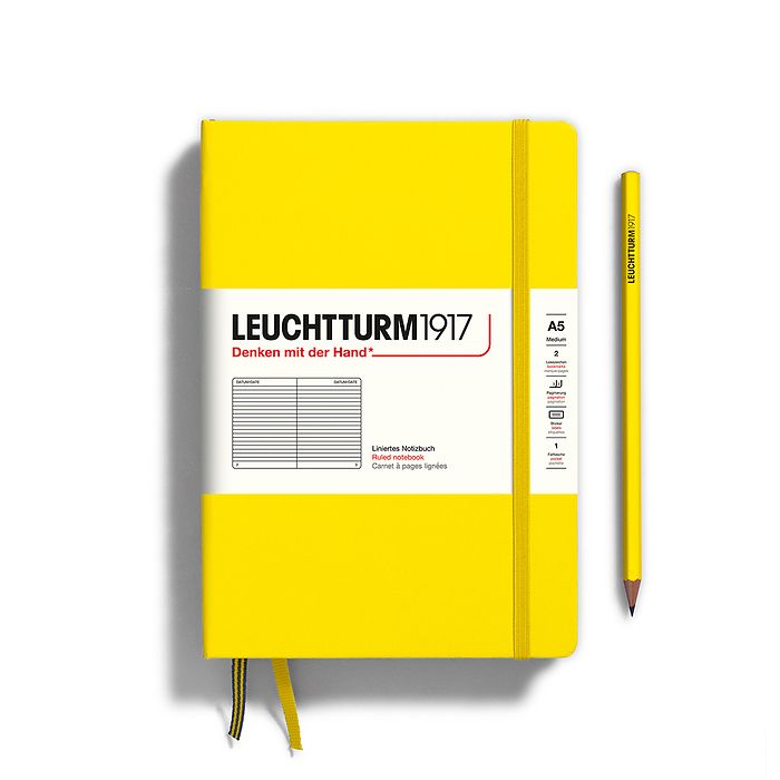 Leuchtturm1917 Hardcover Notebook - Lemon - Medium 5.75 x 8.25 inch (A5) - 251 pages - ruled - merriartist.com
