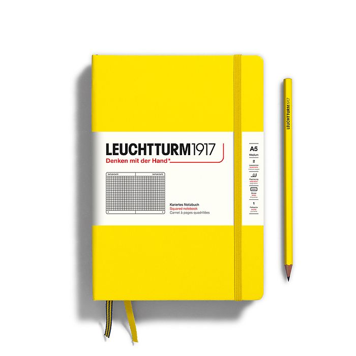 Leuchtturm1917 Hardcover Notebook - Lemon - Medium 5.75 x 8.25 inch (A5) - 251 pages - squared - merriartist.com