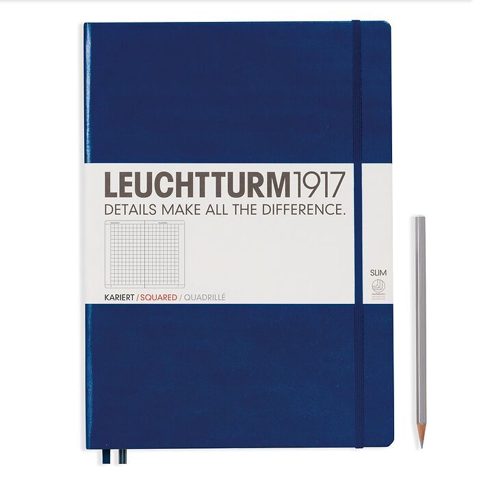 Leuchtturm1917 Hardcover Notebook - Navy - Master Slim 8.75 x 12.5 inch (A4+) - 123 pages - squared - merriartist.com