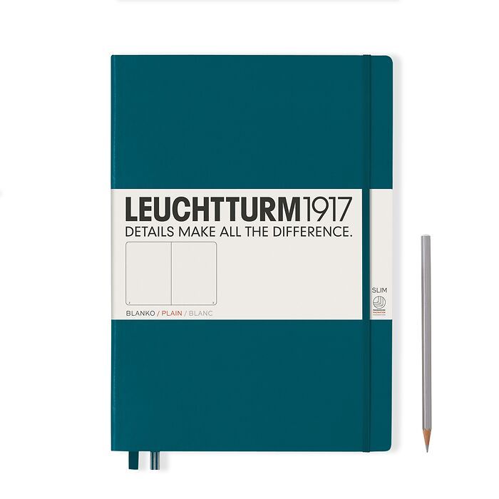 Leuchtturm1917 Hardcover Notebook - Pacific Green - Master Slim 8.75 x 12.5 inch (A4+) - 123 pages - plain - merriartist.com