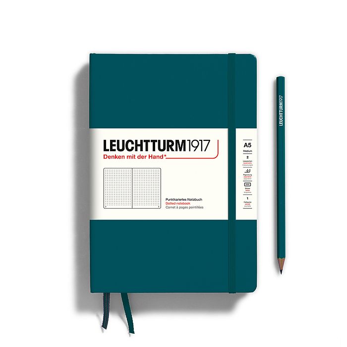 Leuchtturm1917 Hardcover Notebook - Pacific Green - Medium 5.75 x 8.25 inch (A5) - 251 pages - dotted - merriartist.com
