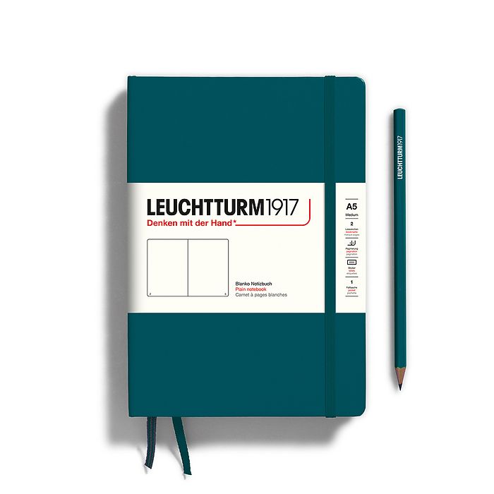 Leuchtturm1917 Hardcover Notebook - Pacific Green - Medium 5.75 x 8.25 inch (A5) - 251 pages - plain - merriartist.com