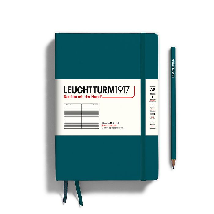 Leuchtturm1917 Hardcover Notebook - Pacific Green - Medium 5.75 x 8.25 inch (A5) - 251 pages - ruled - merriartist.com