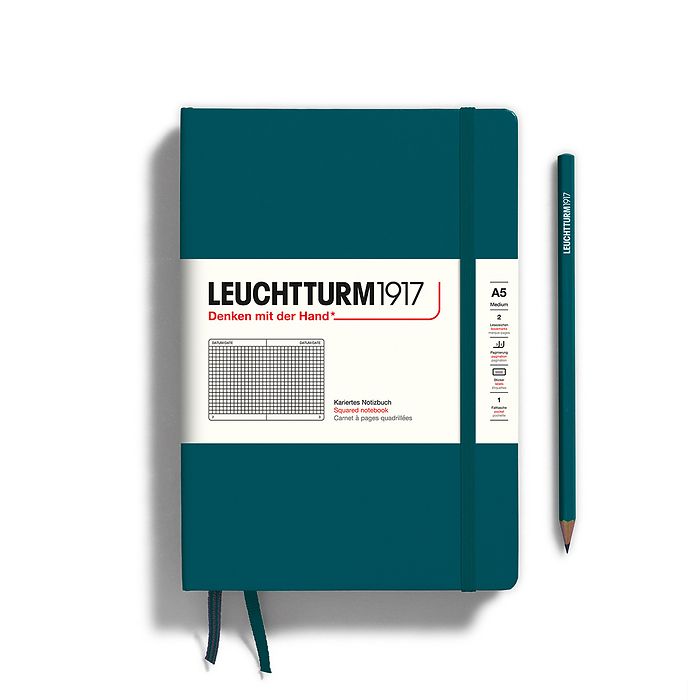 Leuchtturm1917 Hardcover Notebook - Pacific Green - Medium 5.75 x 8.25 inch (A5) - 251 pages - squared - merriartist.com