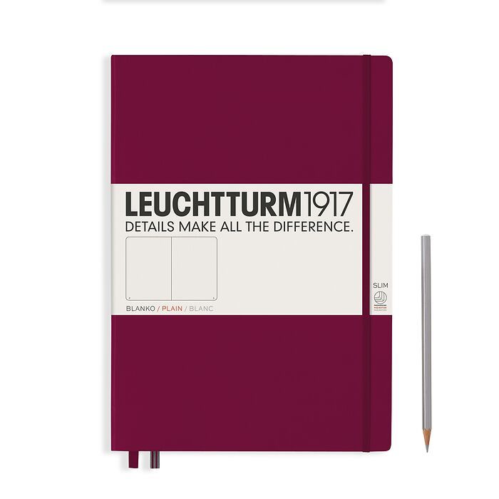 Leuchtturm1917 Hardcover Notebook - Port Red - Master Slim 8.75 x 12.5 inch (A4+) - 123 pages - plain - merriartist.com