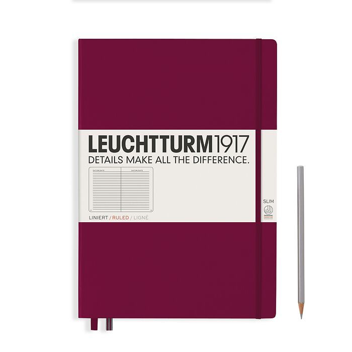 Leuchtturm1917 Hardcover Notebook - Port Red - Master Slim 8.75 x 12.5 inch (A4+) - 123 pages - ruled - merriartist.com
