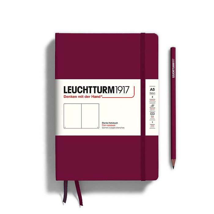 Leuchtturm1917 Hardcover Notebook - Port Red - Medium 5.75 x 8.25 inch (A5) - 251 pages - plain - merriartist.com