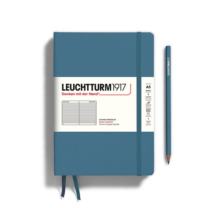 Leuchtturm1917 Hardcover Notebook - Stone Blue - Medium 5.75 x 8.25 inch (A5) - 251 pages - ruled - merriartist.com