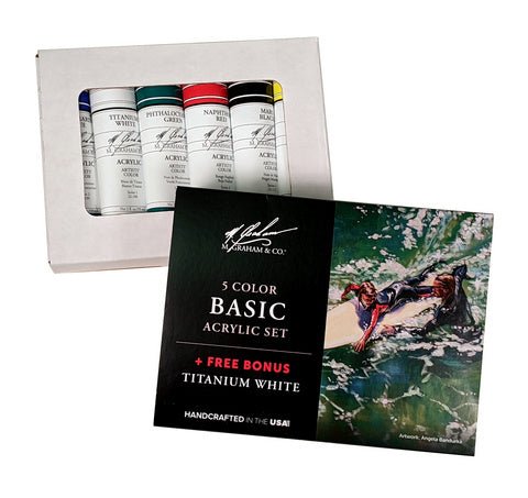 M. Graham 5 Color Basic Acrylic Set with Free Bonus Titanium White - merriartist.com