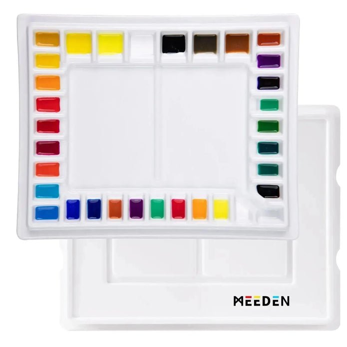 MEEDEN 33 Well Large Artist Porcelain Ceramic Palette with Heavy Duty Plastic Cover 13.5"x10.8"x1.26" - merriartist.com