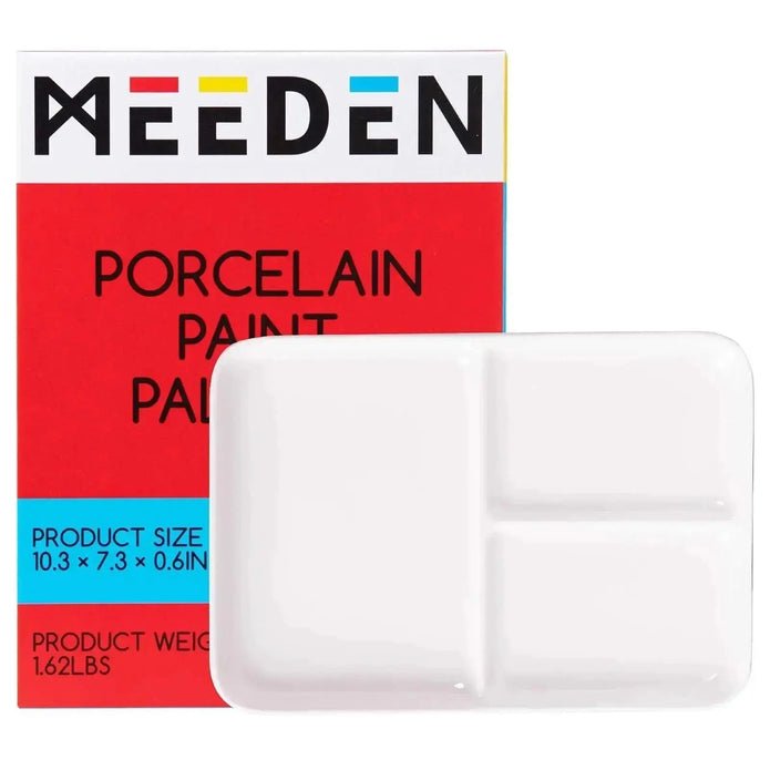 MEEDEN Artist Porcelain Ceramic Palette 3 Well Rectangular 10.3"× 7.3"× 0.6" - The Merri Artist - merriartist.com