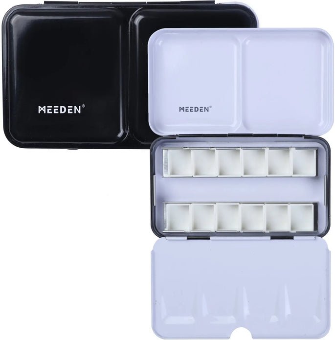 MEEDEN Empty Watercolor Enameled Palette with 12 Pcs Half Pans, Black - merriartist.com