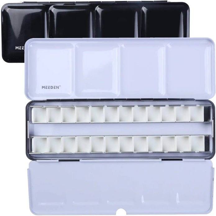 MEEDEN Empty Watercolor Enameled Palette with 24 Pcs Half Pans, Black - merriartist.com