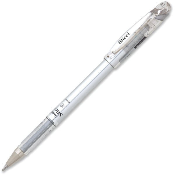 Pentel Arts Slicci METALLIC (0.8mm) Needle Tip Med Gel Pen - Silver Metallic Ink - merriartist.com