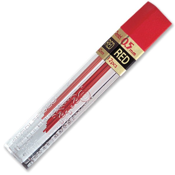 Pentel Super Hi-Polymer Colored Lead Tube Refill, Red (0.5mm) Fine 12 pcs/Tube - merriartist.com