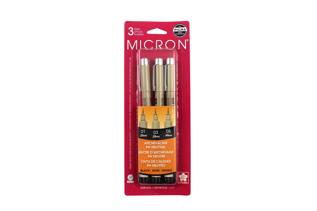 Sakura Pigma Micron Set Black Assorted Sizes - 3 Pen Set - merriartist.com