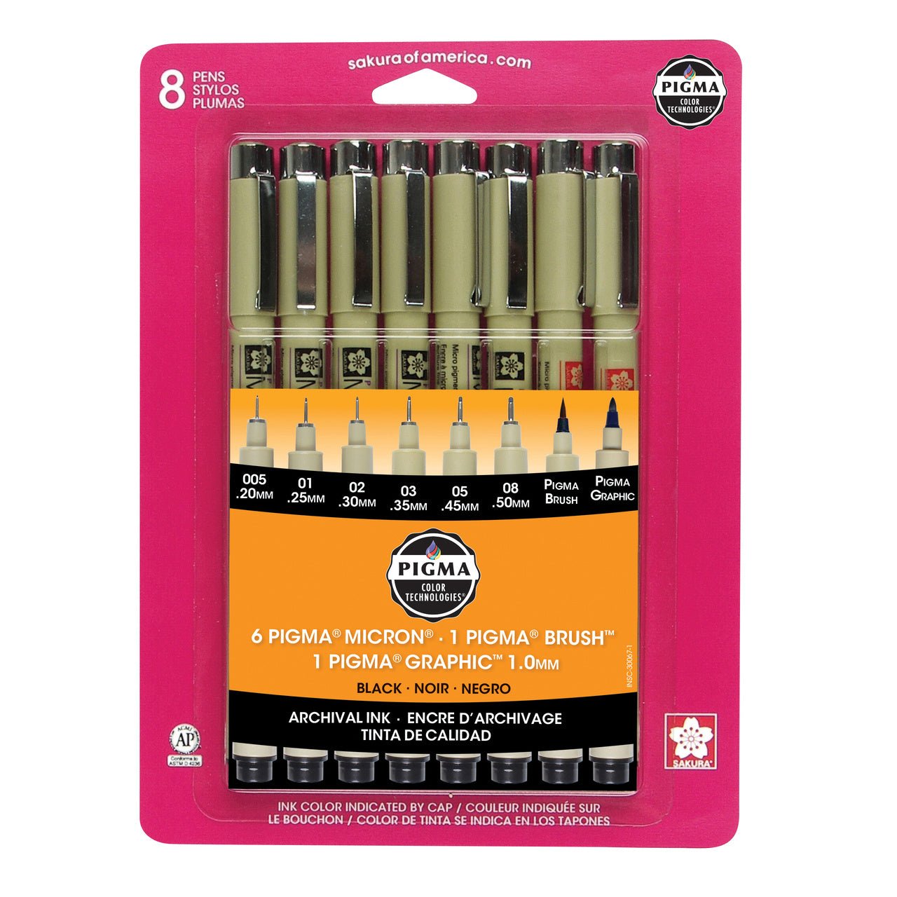 Sakura Pigma Micron Set Black Assorted Sizes - 8 Pen Set - merriartist.com